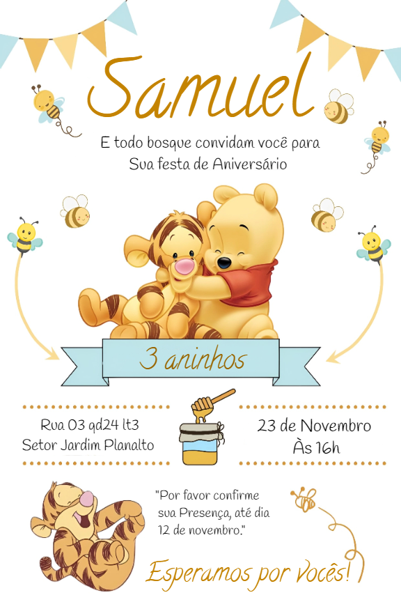 Convite Aniversário Ursinho Pooh e Tigrão para Editar Online Convite Aniversário Ursinho Pooh e Tigrão para Editar Online