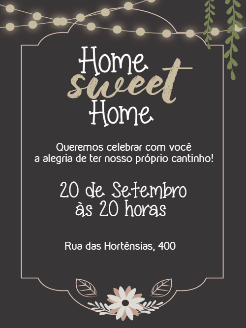 Convite Open House Rústico com Luzes para Editar Online Convite Open House Rústico com Luzes para Editar Online