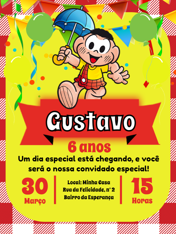 Convite Aniversário Cascão Turma da Mônica para Editar Online Convite Aniversário Cascão Turma da Mônica para Editar Online