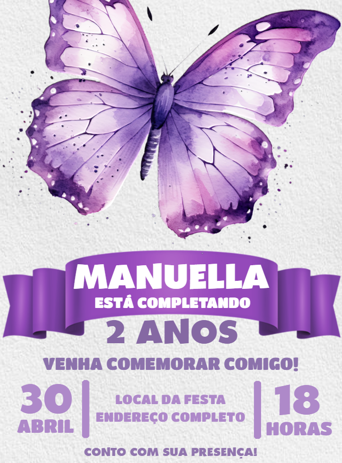 Convite Aniversário Borboleta Aquarela para Editar Online Convite Aniversário Borboleta Aquarela para Editar Online