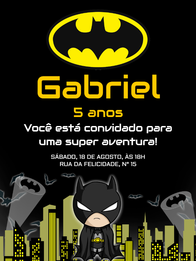 Convite de Aniversário Batman Editável Online para Imprimir Convite de Aniversário Batman Editável Online para Imprimir