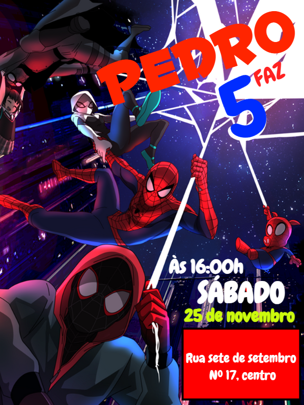 Convite Aniversário Homem-Aranha Verso para Editar Online Convite Aniversário Homem-Aranha Verso para Editar Online