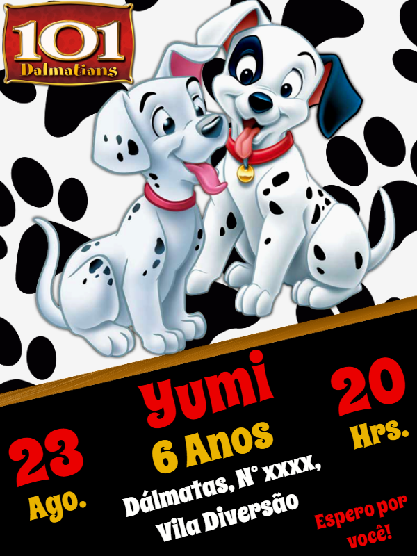 Convite Aniversário 101 Dálmatas Editável para Imprimir Convite Aniversário 101 Dálmatas Editável para Imprimir