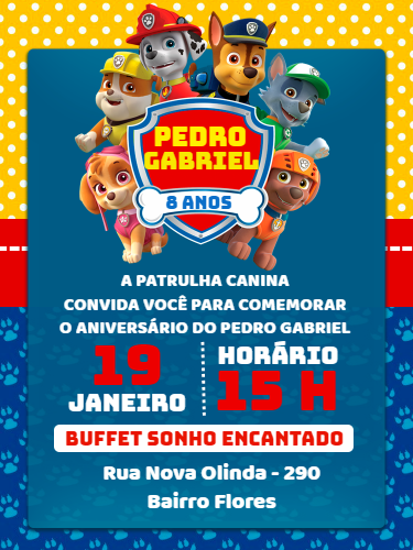 Convite de Aniversário Patrulha Canina para Editar Online Convite de Aniversário Patrulha Canina para Editar Online