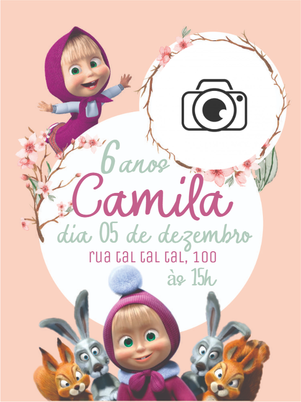 Convite Aniversário Masha e o Urso com Foto para Editar Online Convite Aniversário Masha e o Urso com Foto para Editar Online