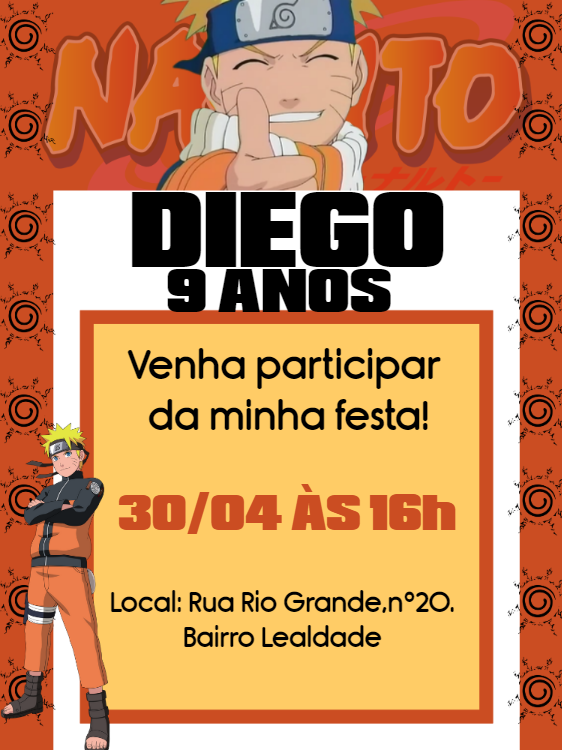 Convite de Aniversário Naruto Editável Online para Imprimir Convite de Aniversário Naruto Editável Online para Imprimir
