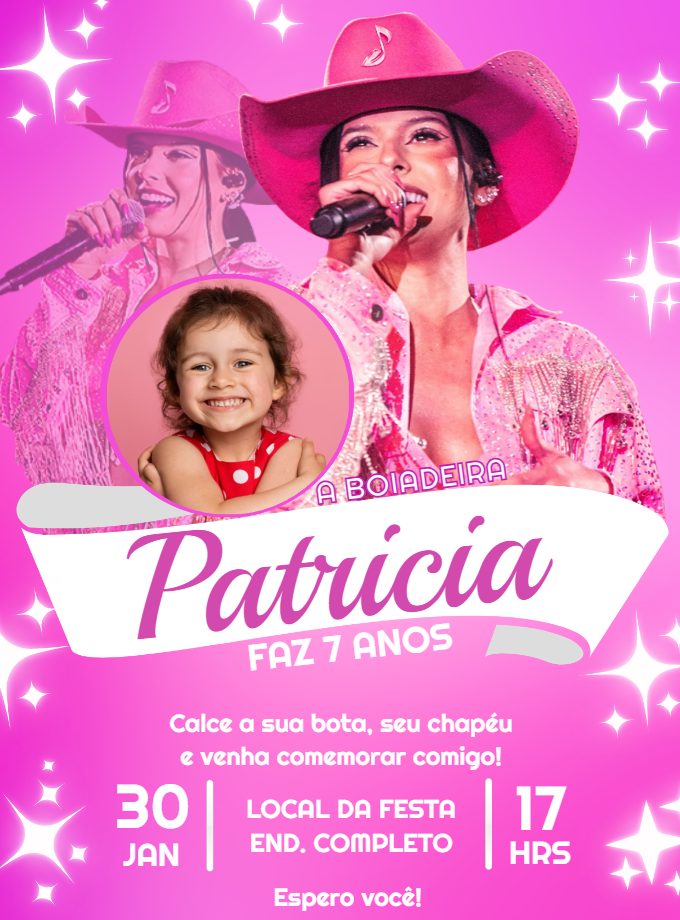 Convite de Aniversário Ana Castela Boiadeira com Foto para Editar