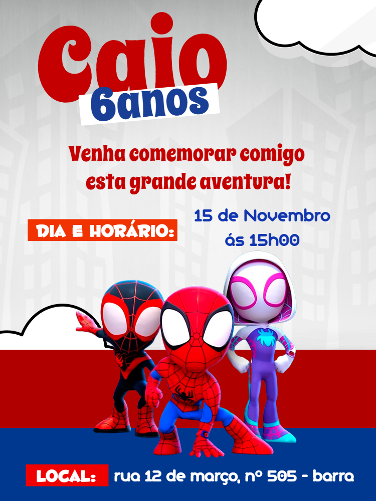 Convite Aniversário Spidey e Seus Amigos para Editar Online Convite Aniversário Spidey e Seus Amigos para Editar Online