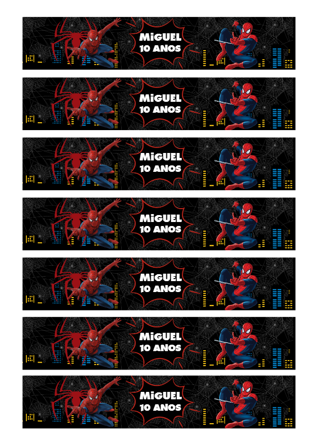 Rótulo Homem Aranha para Garrafa Editável Online Rótulo Homem Aranha para Garrafa Editável Online
