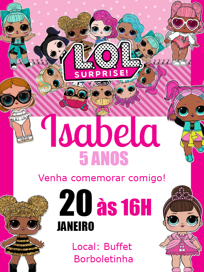 Convite de Aniversário Lol Surprise com Bonecas para Editar Convite de Aniversário Lol Surprise com Bonecas para Editar