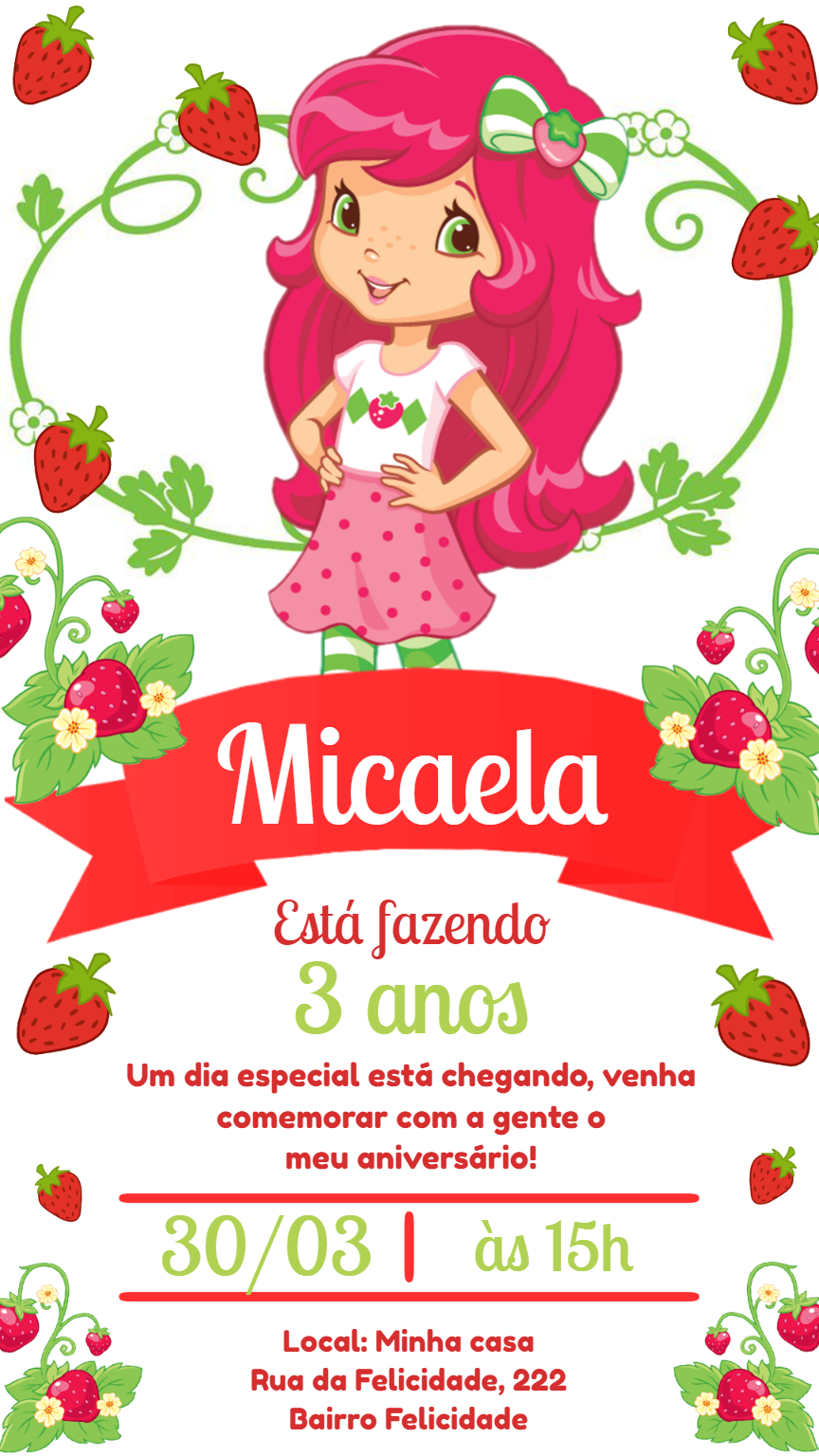 Convite de Aniversário Moranguinho para Editar Online Convite de Aniversário Moranguinho para Editar Online
