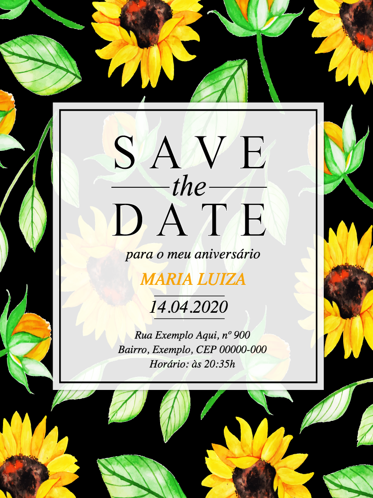 Save the Date Aniversário Girassol para Editar Online Save the Date Aniversário Girassol para Editar Online