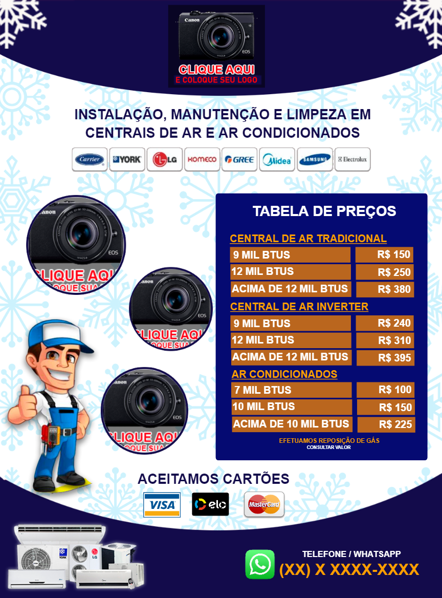 Panfleto Editável para Ar Condicionado com Tabela de Preços Panfleto Editável para Ar Condicionado com Tabela de Preços