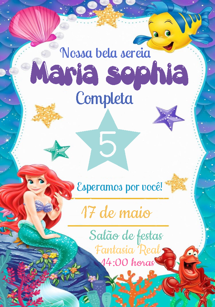 Convite Aniversário Pequena Sereia para Editar Online Convite Aniversário Pequena Sereia para Editar Online