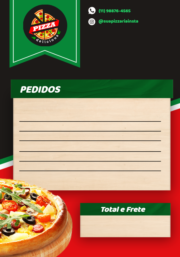 Comanda para Pizzaria com Logo Editável Online Comanda para Pizzaria com Logo Editável Online