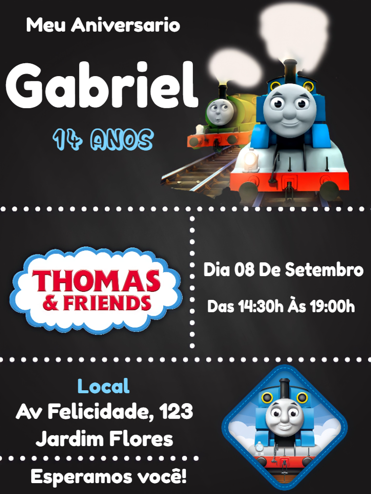 Convite de Aniversário Thomas e seus amigos para Editar Online Convite de Aniversário Thomas e seus amigos para Editar Online