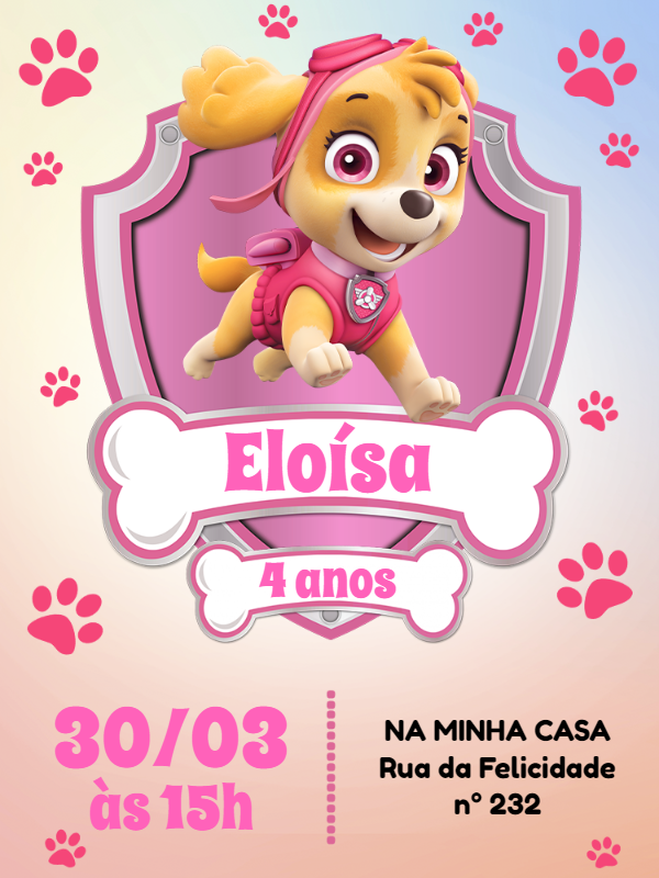 Convite Aniversário Patrulha Canina Skye para Editar Online Convite Aniversário Patrulha Canina Skye para Editar Online