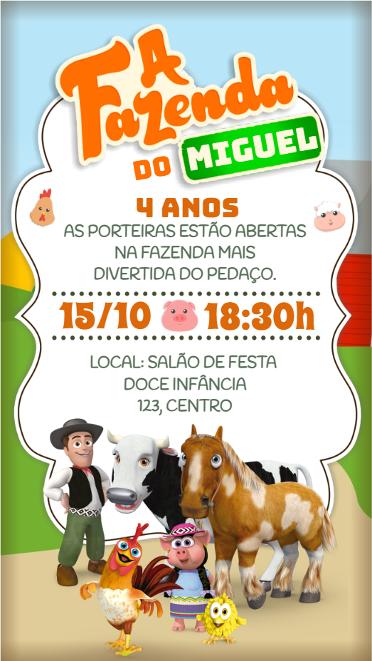 Convite de Aniversário Fazenda do Zenon Editável Online Convite de Aniversário Fazenda do Zenon Editável Online