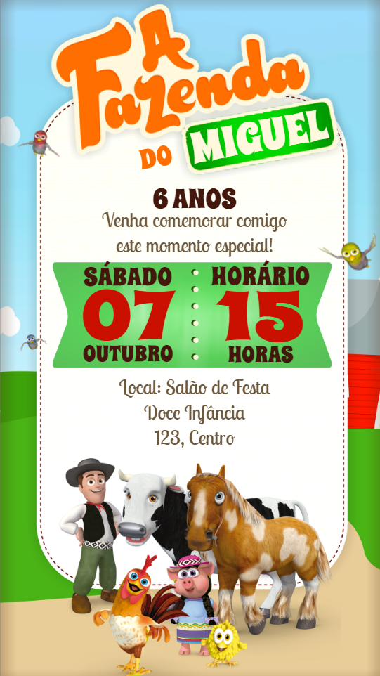 Convite de Aniversário A Fazenda do Zenon para Editar Online Convite de Aniversário A Fazenda do Zenon para Editar Online