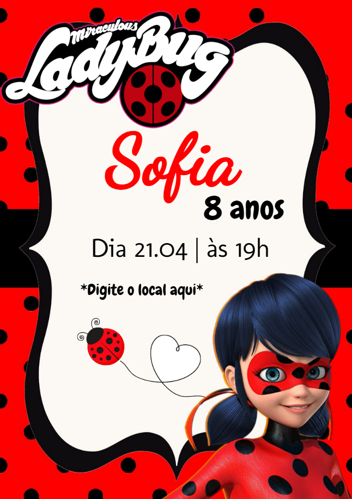 Convite de Aniversário Ladybug Miraculous para Editar Online Convite de Aniversário Ladybug Miraculous para Editar Online
