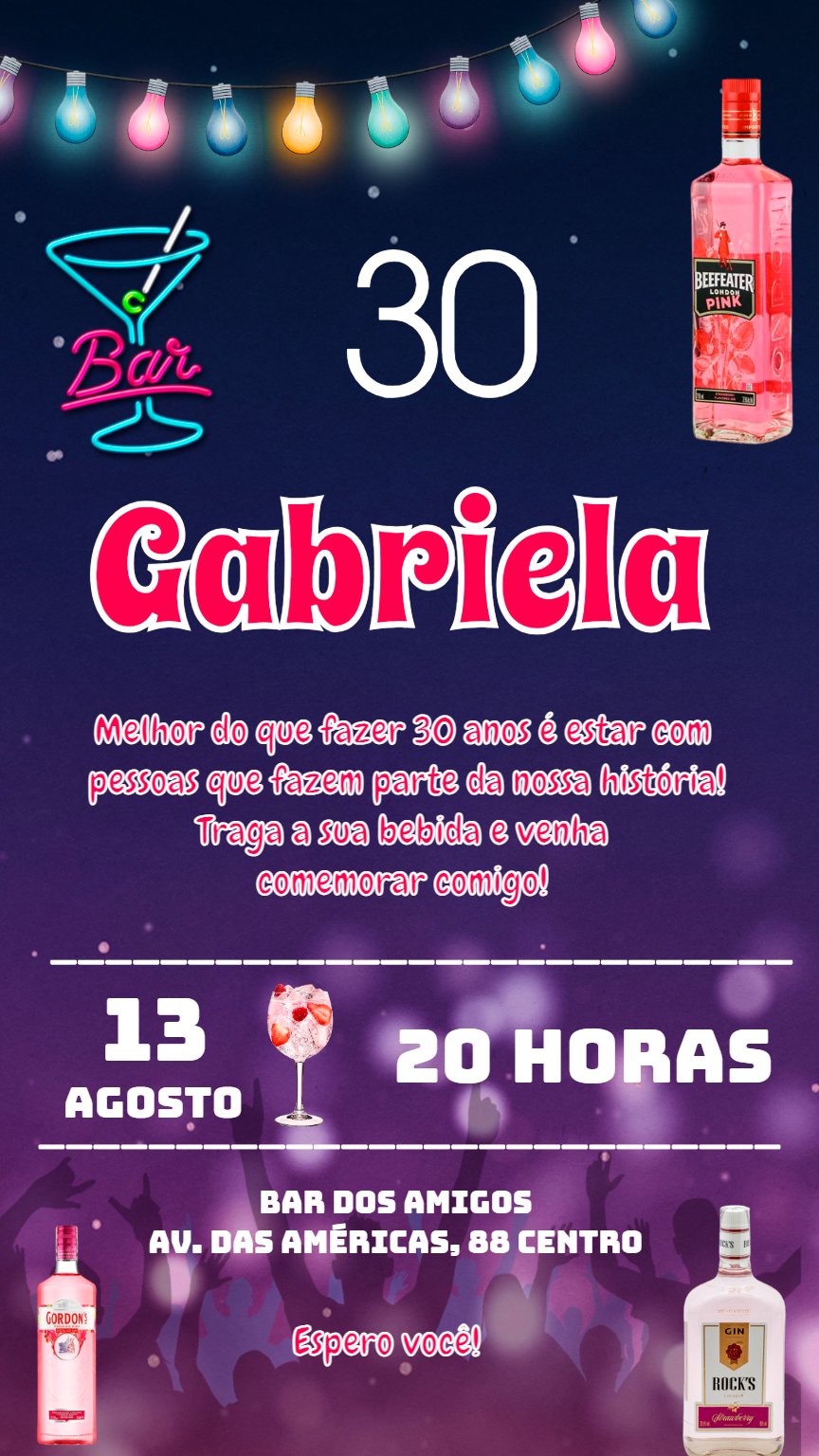 Convite de Aniversário Tema Gin Rosa para Editar Online Convite de Aniversário Tema Gin Rosa para Editar Online