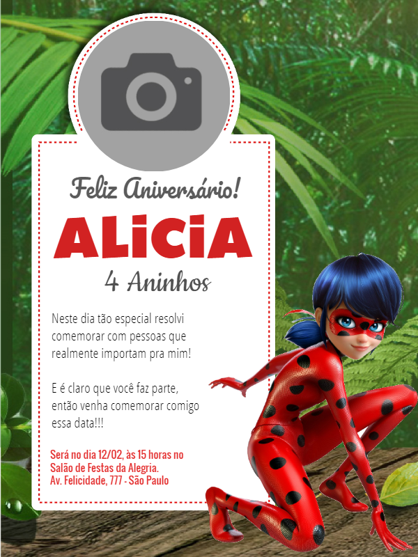 Convite Aniversário Ladybug com Foto para Editar Online Convite Aniversário Ladybug com Foto para Editar Online