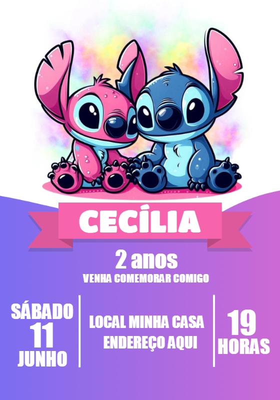 Convite Aniversário Stitch e Angel Baby para Editar Online Convite Aniversário Stitch e Angel Baby para Editar Online