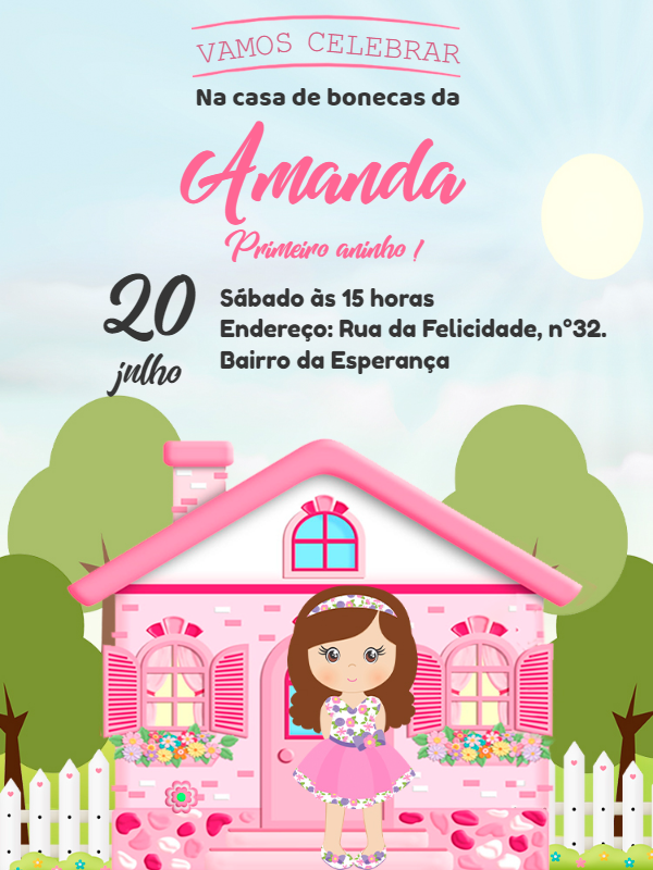 Convite Aniversário Casa de Bonecas Rosa para Editar Online Convite Aniversário Casa de Bonecas Rosa para Editar Online