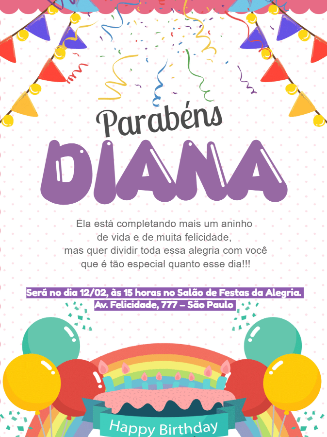 Convite de Aniversário Colorido com Balões para Editar Online Convite de Aniversário Colorido com Balões para Editar Online
