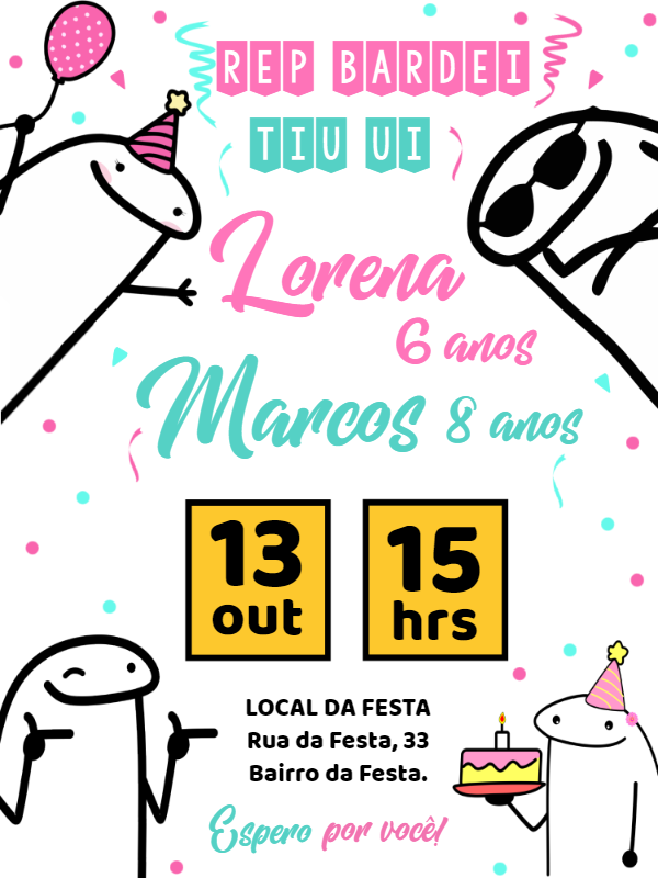 Convite de Aniversário Duplo Flork para Editar Online Convite de Aniversário Duplo Flork para Editar Online