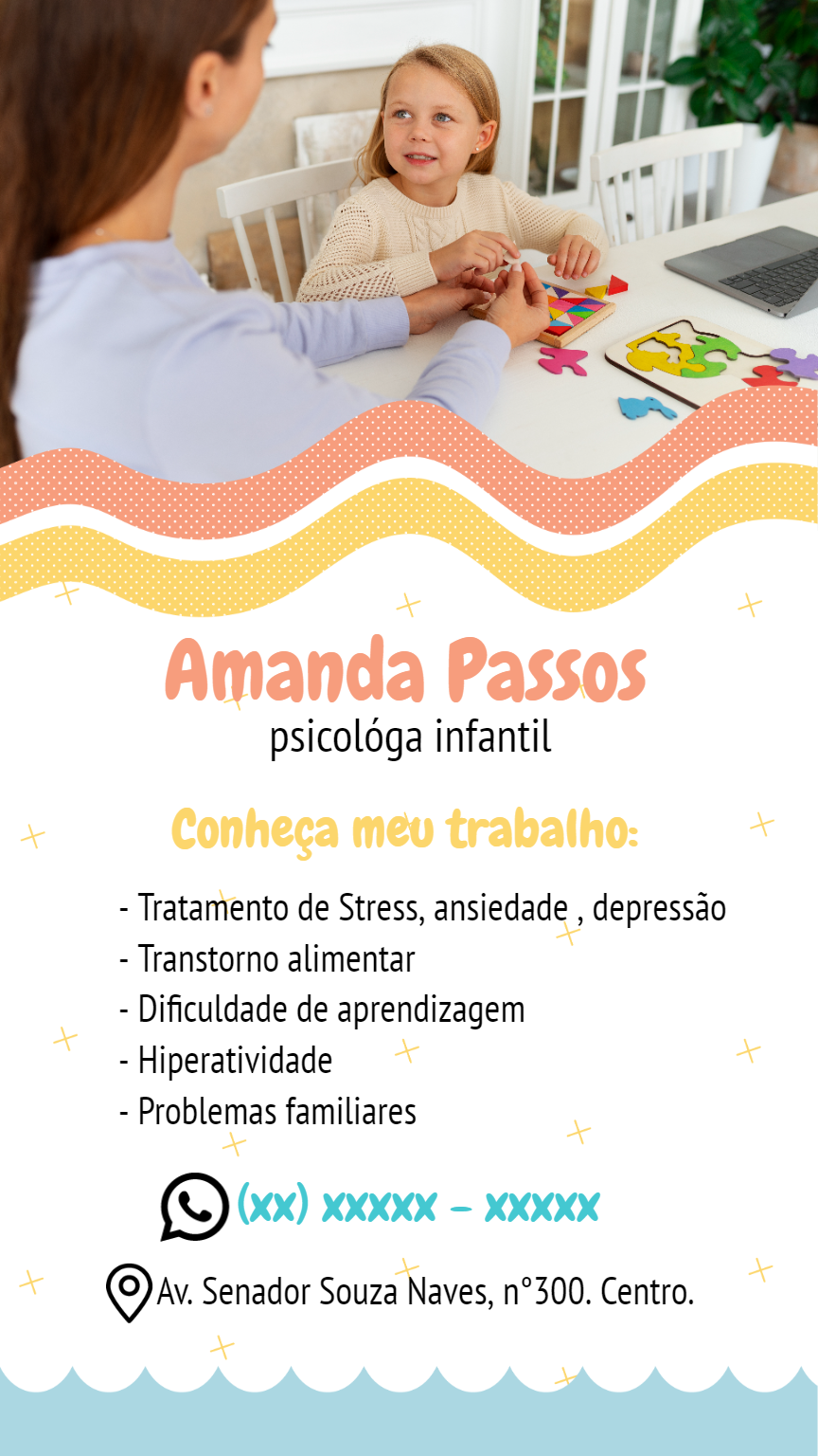 Cartão de Visita Psicóloga Infantil para Editar Online Cartão de Visita Psicóloga Infantil para Editar Online