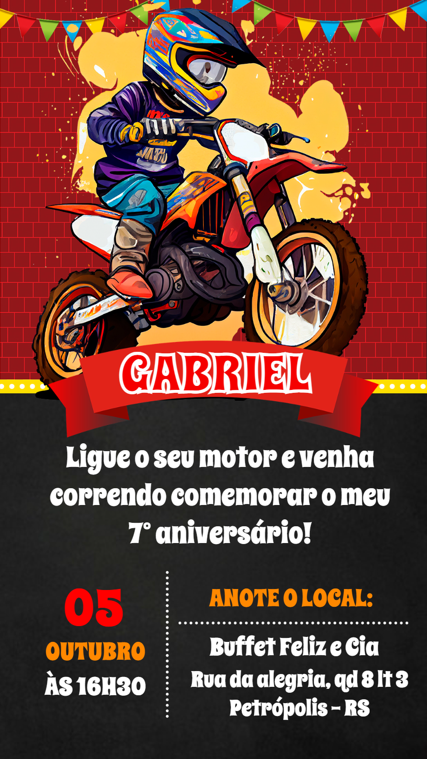 Convite Aniversário Motocross Radical para Editar Online Convite Aniversário Motocross Radical para Editar Online