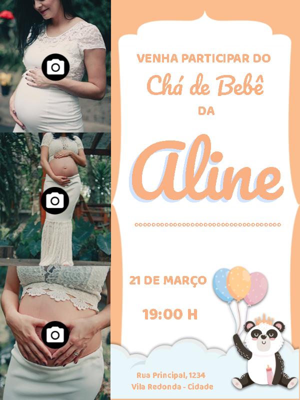 Convite de Chá de Bebê com Foto para Editar Online Convite de Chá de Bebê com Foto para Editar Online