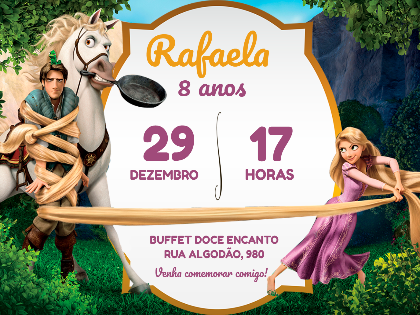 Convite Aniversário Enrolados Rapunzel para Editar Online Convite Aniversário Enrolados Rapunzel para Editar Online