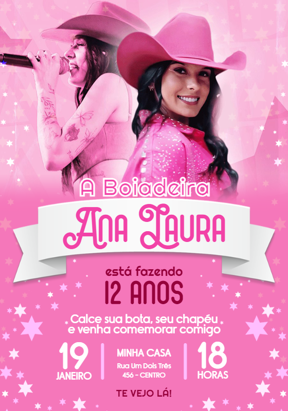 Convite Aniversário Boiadeira Ana Castela para Editar Online Convite Aniversário Boiadeira Ana Castela para Editar Online