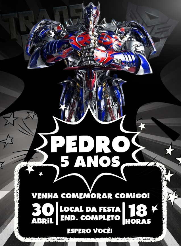 Convite Aniversário Transformers Optimus Prime para Editar Online Convite Aniversário Transformers Optimus Prime para Editar Online