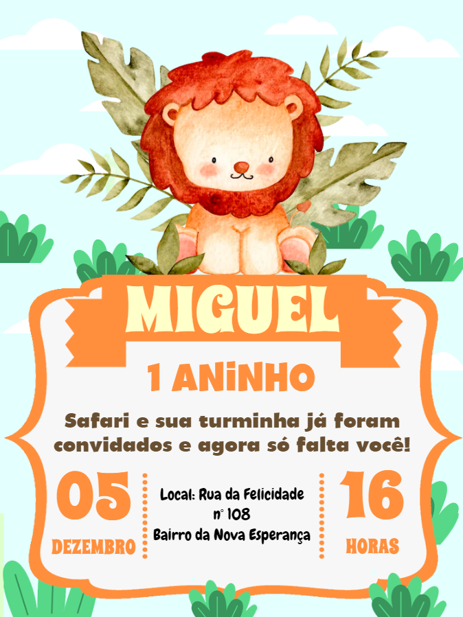 Convite de Aniversário Leão Safari para Editar Online Convite de Aniversário Leão Safari para Editar Online