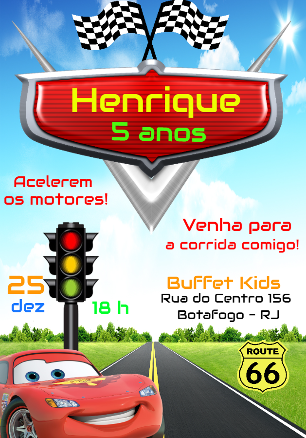 Convite Aniversário Carros com Relâmpago McQueen para Editar Convite Aniversário Carros com Relâmpago McQueen para Editar