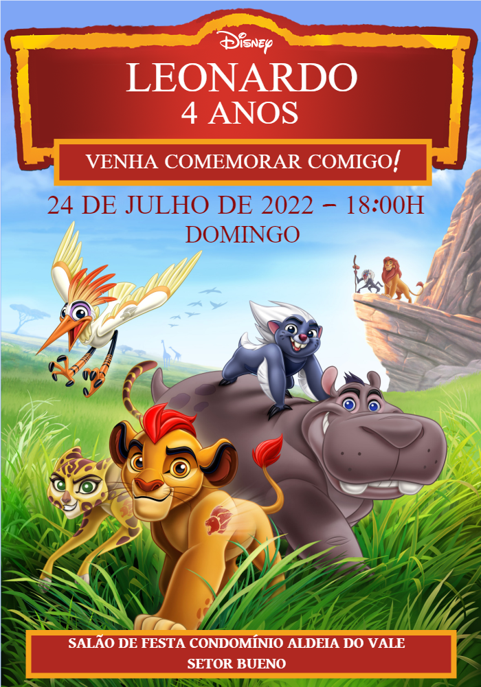 Convite Aniversário A Guarda do Leão para Editar Online Convite Aniversário A Guarda do Leão para Editar Online