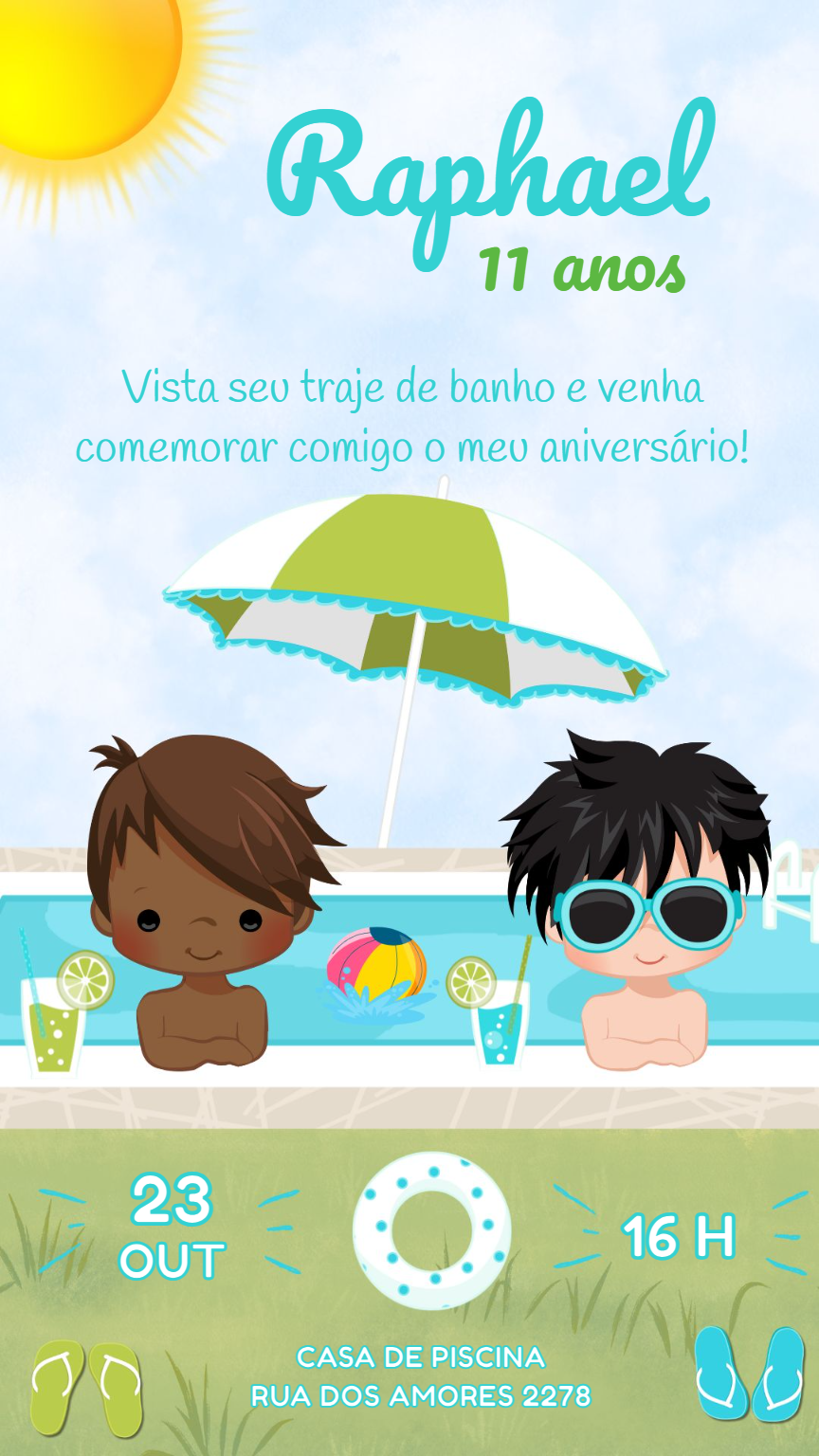 Convite Aniversário Festa na Piscina Menino para Editar Online Convite Aniversário Festa na Piscina Menino para Editar Online