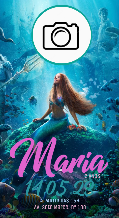 Convite Aniversário A Pequena Sereia com Foto para Editar Online Convite Aniversário A Pequena Sereia com Foto para Editar Online