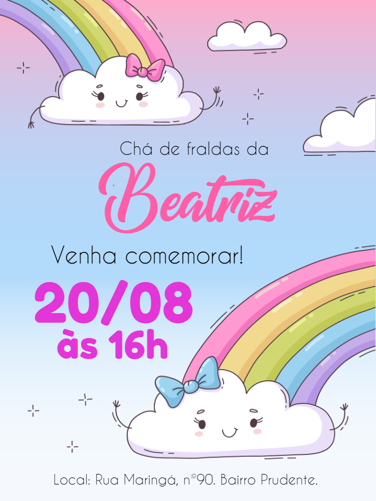 Convite Chá de Bebê Arco-Íris Fofo para Editar Online Convite Chá de Bebê Arco-Íris Fofo para Editar Online