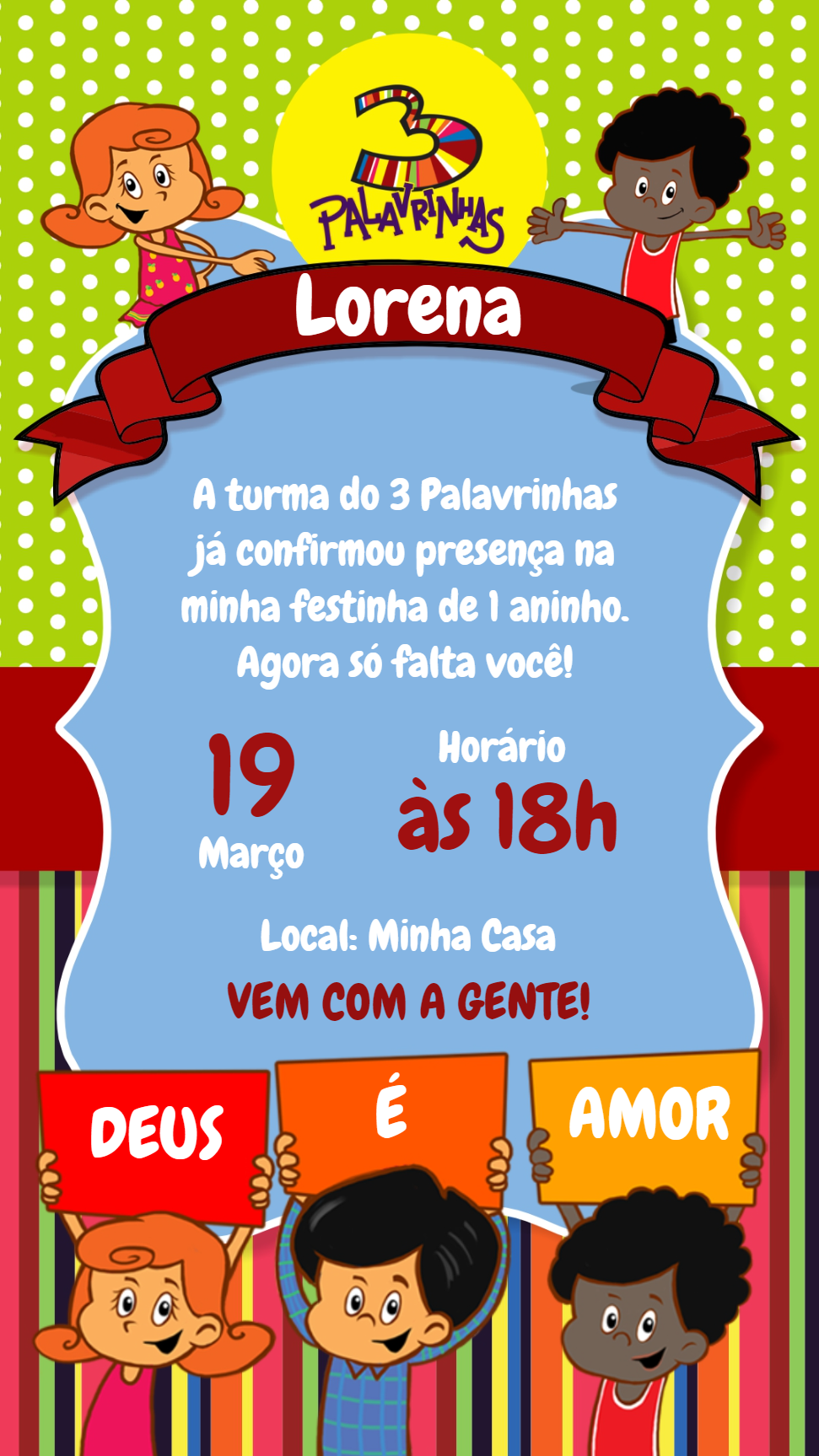 Convite de Aniversário 3 Palavrinhas para Editar Online Convite de Aniversário 3 Palavrinhas para Editar Online