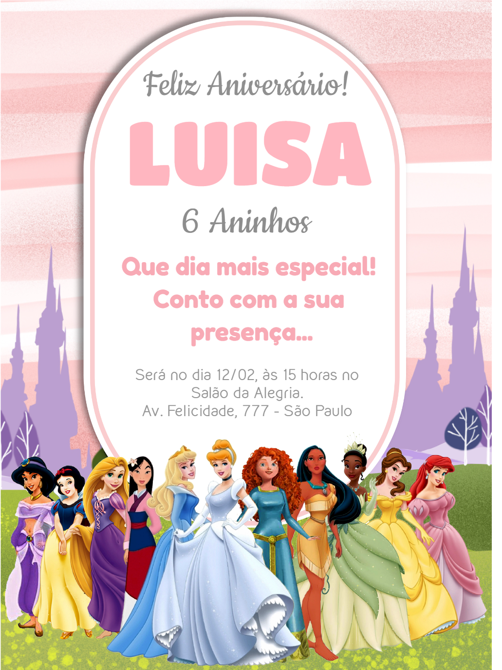 Convite de Aniversário Princesas Disney para Editar Online Convite de Aniversário Princesas Disney para Editar Online