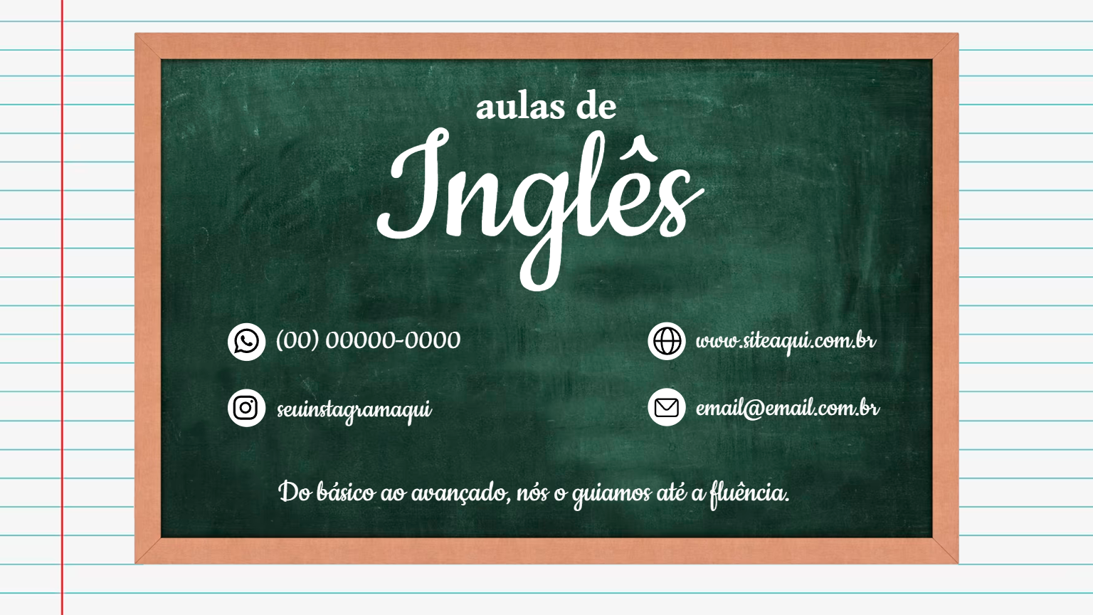 Cartão de Visita para Aulas de Inglês Editável Online Cartão de Visita para Aulas de Inglês Editável Online