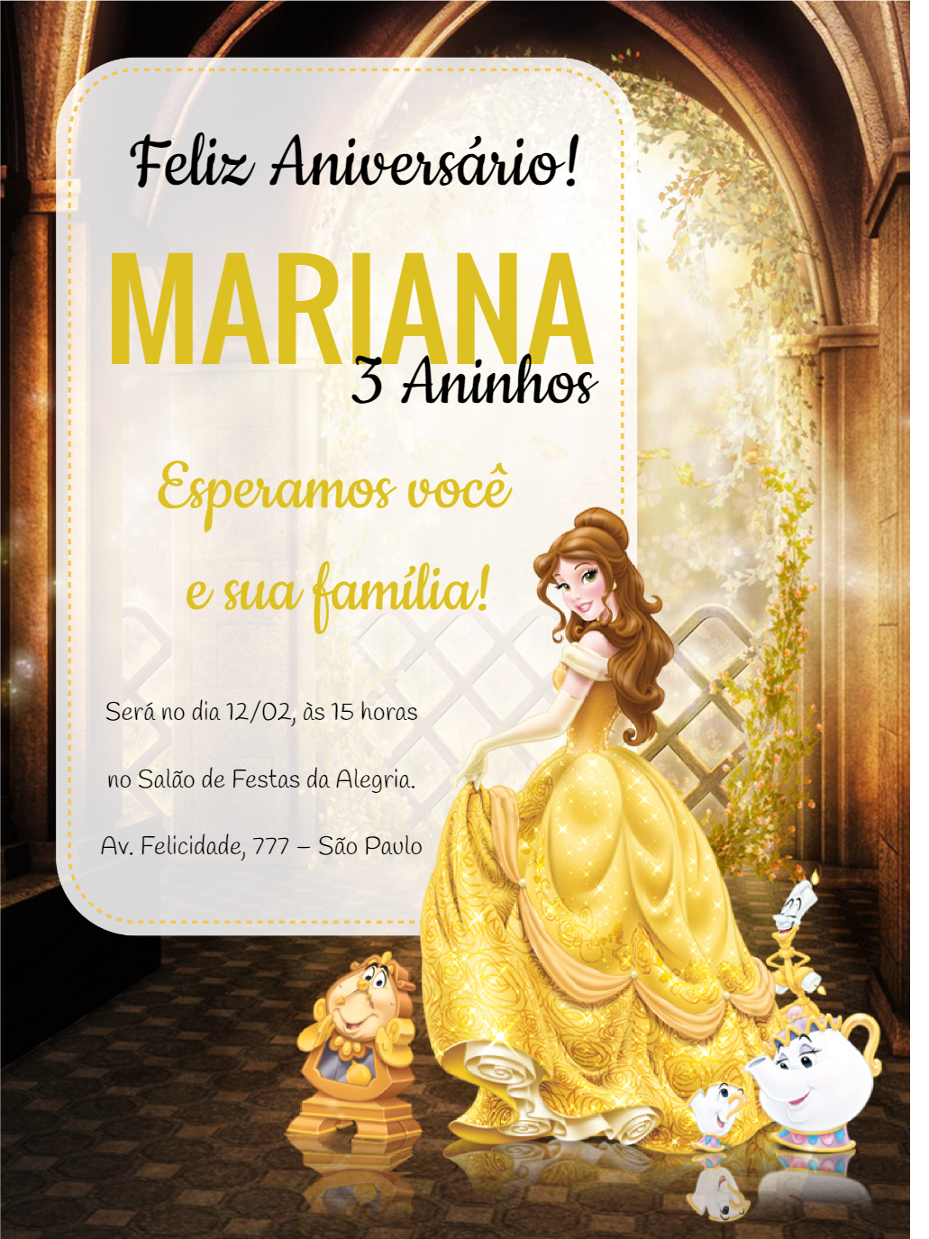 Convite de Aniversário A Bela e a Fera para Editar Online Convite de Aniversário A Bela e a Fera para Editar Online