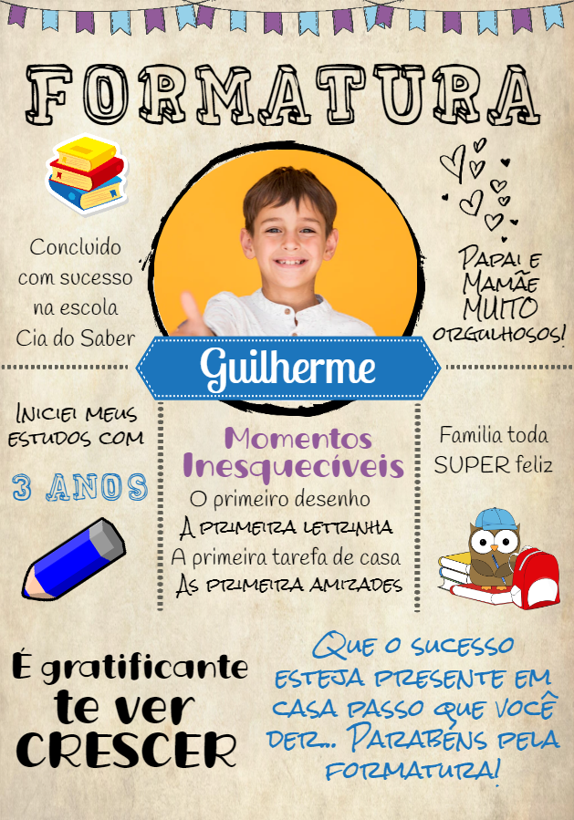 Convite Formatura Infantil com Foto para Editar Online Convite Formatura Infantil com Foto para Editar Online