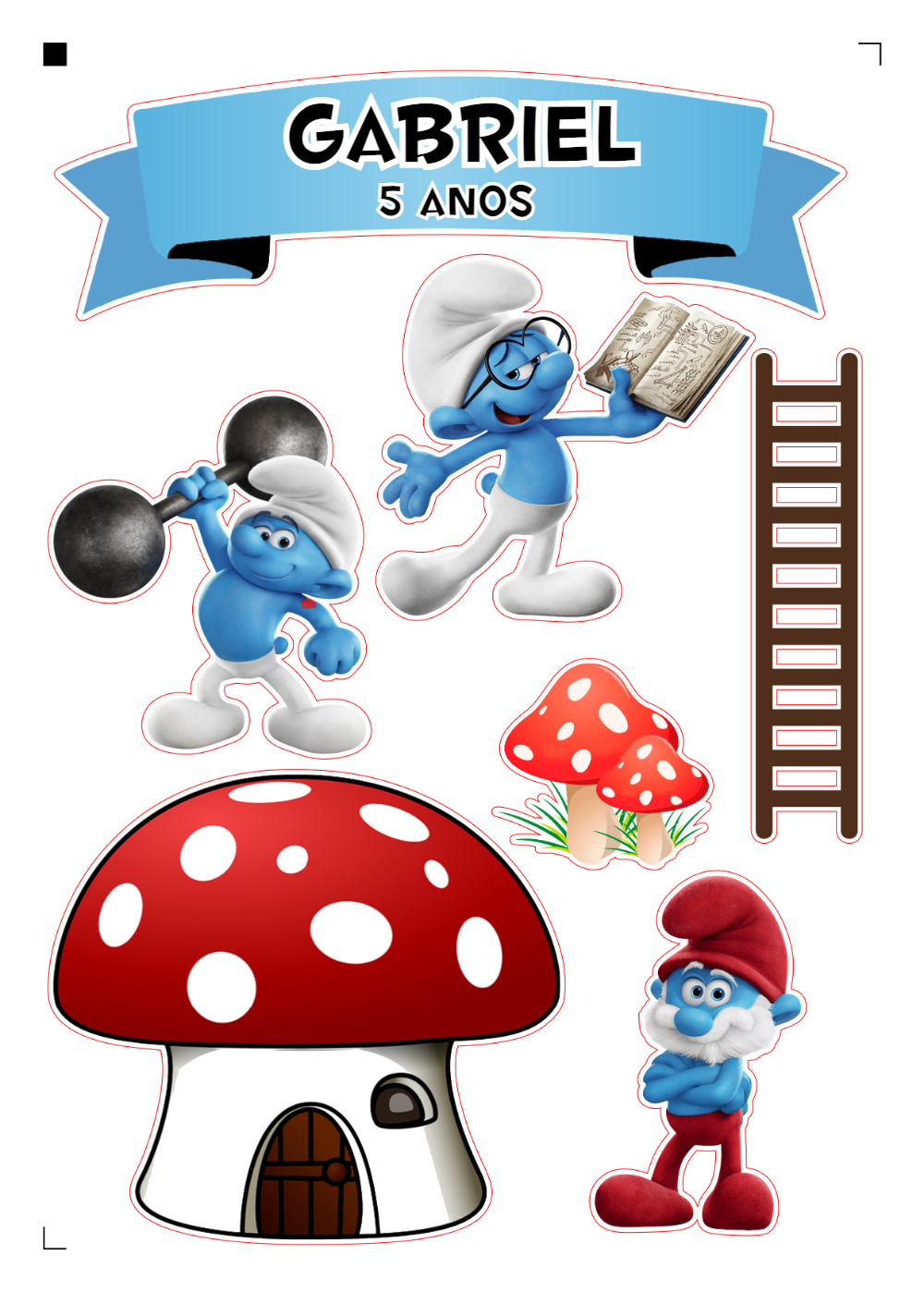 Topo de Bolo Smurfs com Personagens para Editar e Imprimir Topo de Bolo Smurfs com Personagens para Editar e Imprimir