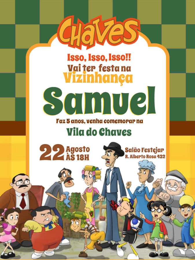 Convite de Aniversário Turma do Chaves para Editar Online Convite de Aniversário Turma do Chaves para Editar Online