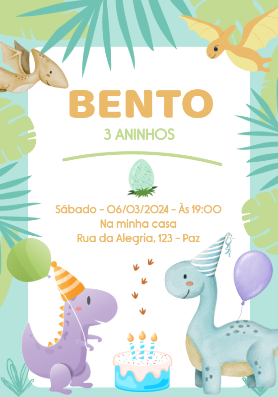 Convite de Aniversário Dinossauro Baby para Editar Online